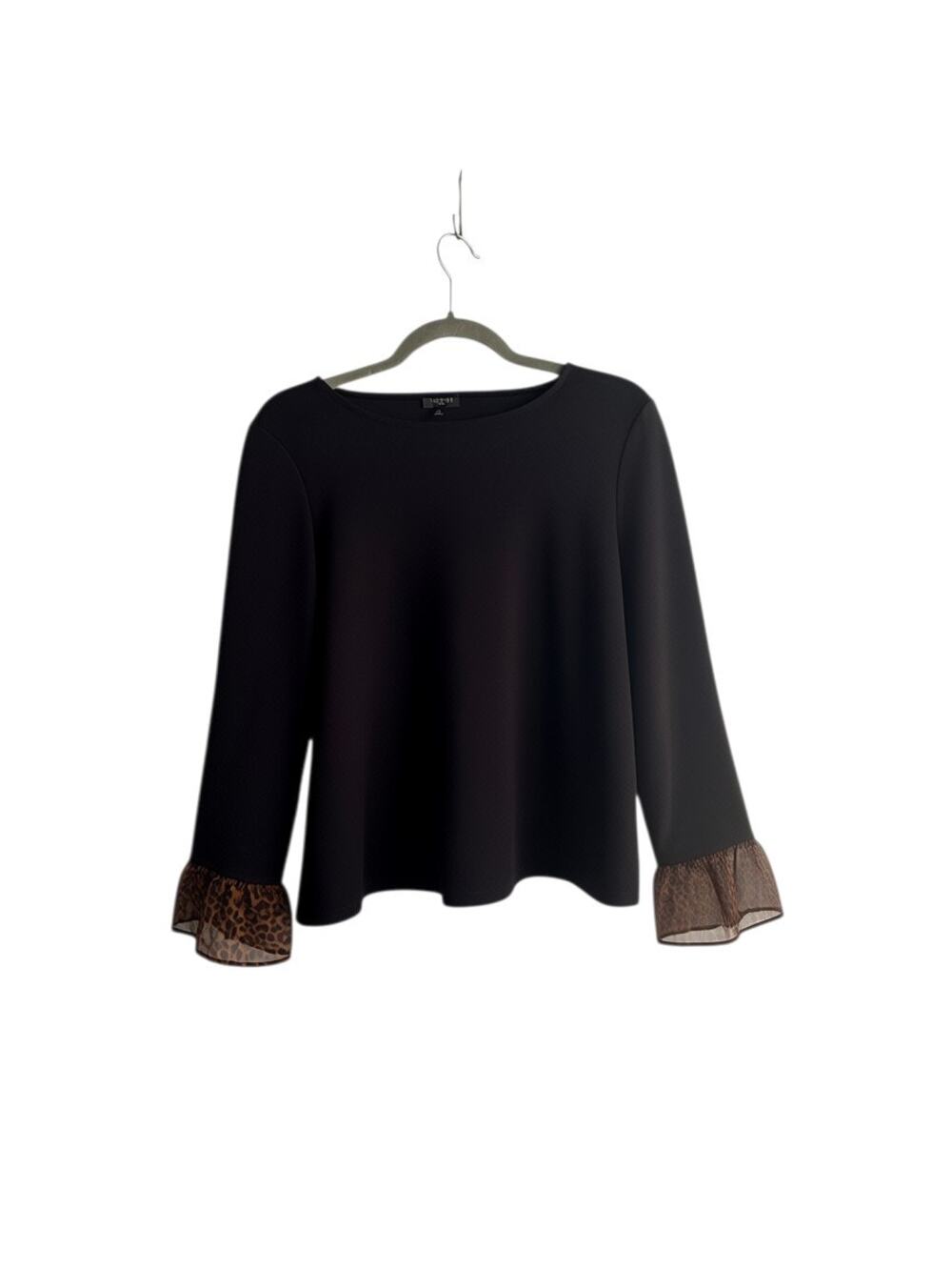 Talbots Black Ponte Top SP (Animal Print Sleeve)